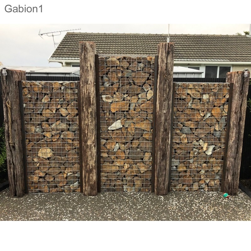 gabion fence with sleepers