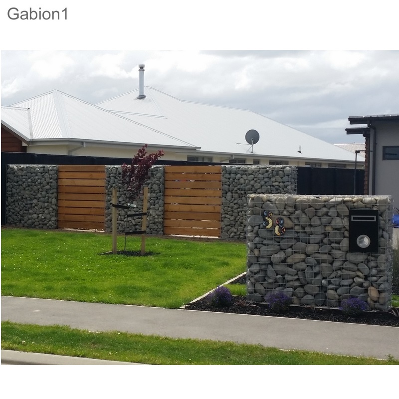 gabion fence with timber rails